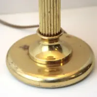 Tischlampe Messing Stoffbordüre 41cm 70er J Vintage