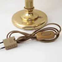 Tischlampe Messing Stoffbordüre 41cm 70er J Vintage