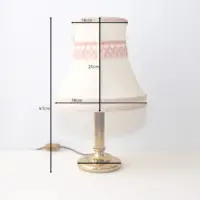 Tischlampe Messing Stoffbordüre 41cm 70er J Vintage