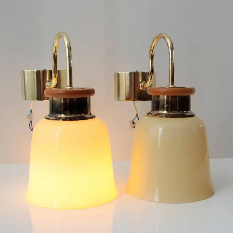 2er Set Wandlampen Messing Glasschirm 80er J Vintage