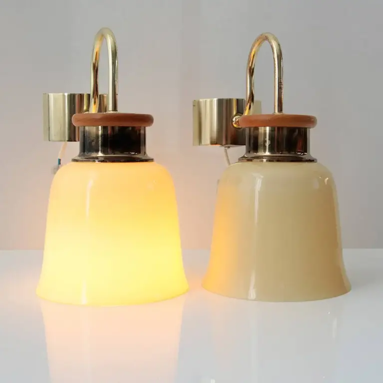 2er Set Wandlampen Messing Glasschirm 80er J Vintage