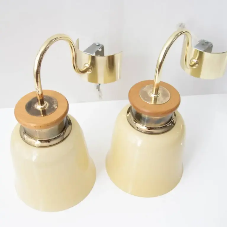 2er Set Wandlampen Messing Glasschirm 80er J Vintage