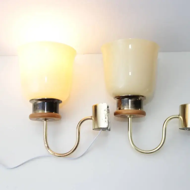 2er Set Wandlampen Messing Glasschirm 80er J Vintage