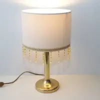 Tischlampe Messing Textil Fransen Kunstglasperlen 90er J Vintage