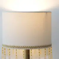 Tischlampe Messing Textil Fransen Kunstglasperlen 90er J Vintage