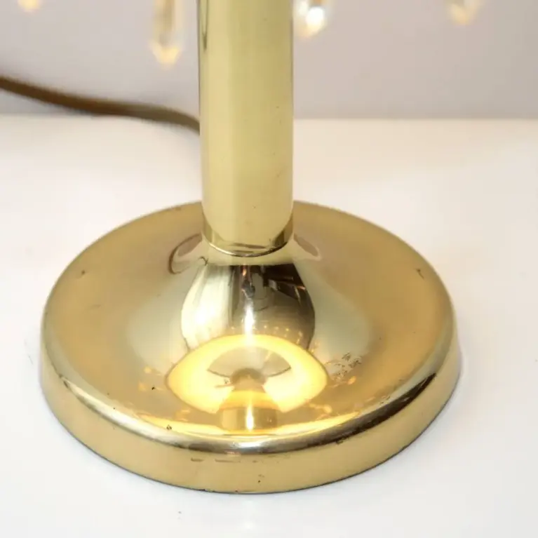 Tischlampe Messing Textil Fransen Kunstglasperlen 90er J Vintage