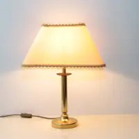 Tischlampe Messing Stoffbordüre 43cm 90er J Vintage