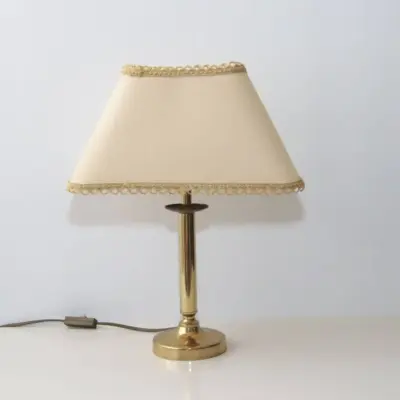 Tischlampe Messing Stoffbordüre 43cm 90er J Vintage