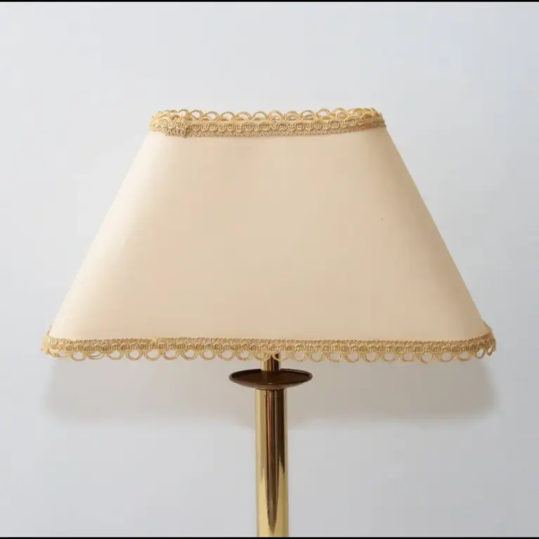 Tischlampe Messing Stoffbordüre 43cm 90er J Vintage