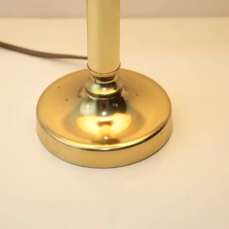 Tischlampe Messing Stoffbordüre 43cm 90er J Vintage
