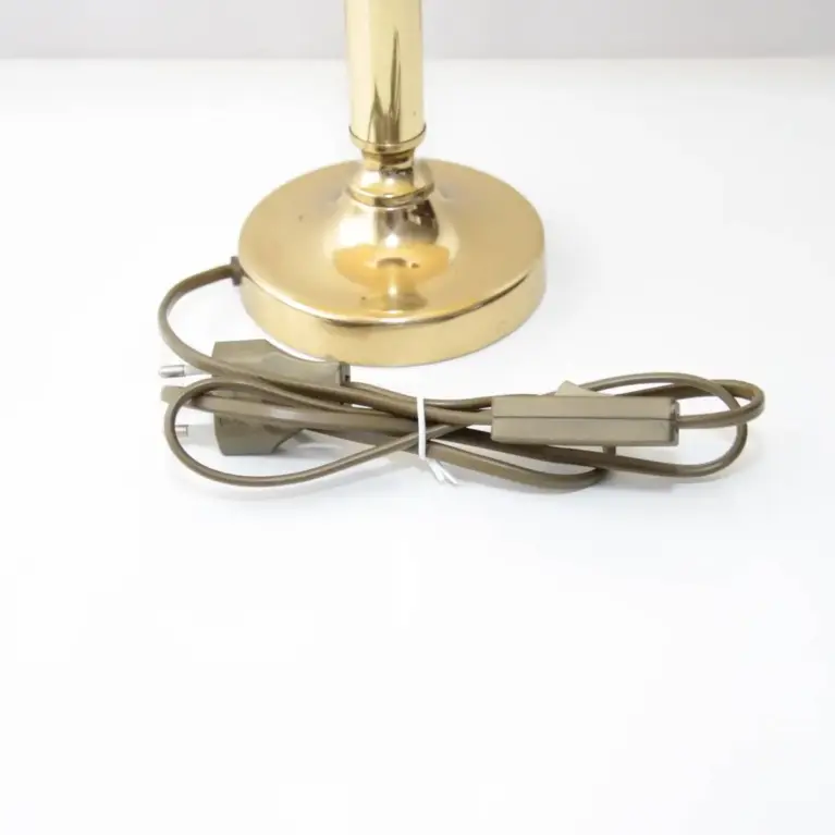 Tischlampe Messing Stoffbordüre 43cm 90er J Vintage