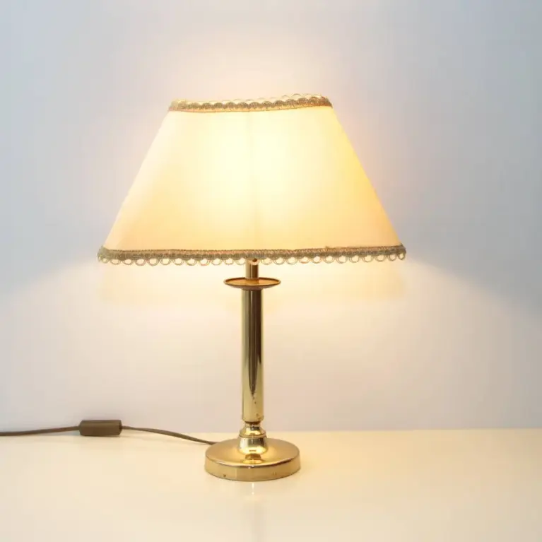 Tischlampe Messing Stoffbordüre Riss Lampenschirm 90er J