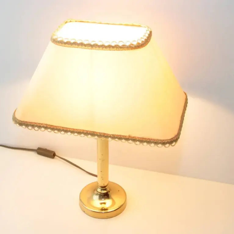 Tischlampe Messing Stoffbordüre Riss Lampenschirm 90er J