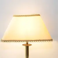 Tischlampe Messing Stoffbordüre Riss Lampenschirm 90er J