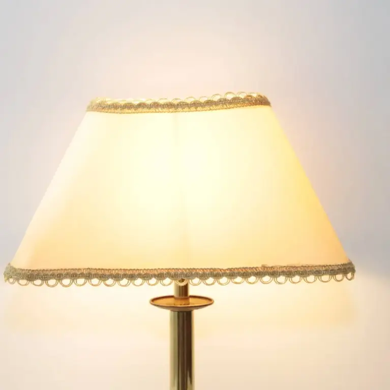 Tischlampe Messing Stoffbordüre Riss Lampenschirm 90er J