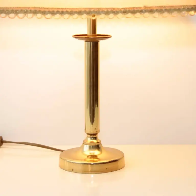 Tischlampe Messing Stoffbordüre Riss Lampenschirm 90er J