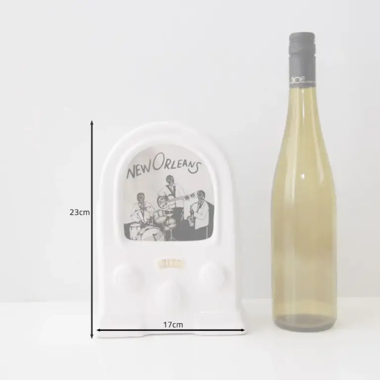 Porzellan Tischlampe Radio-Design „New Orleans“ – dekorative Vintage Leuchte