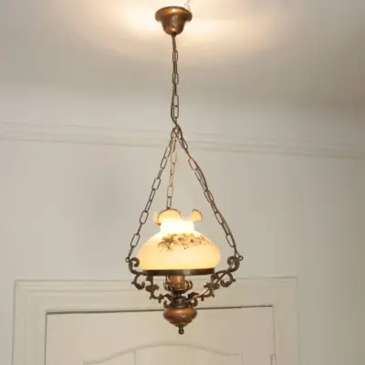 Deckenlampe Hängelampe Petroleum Glasschirm 90cm Vintage