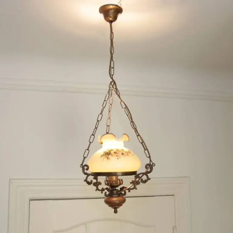 Deckenlampe Hängelampe Petroleum Glasschirm 90cm Vintage