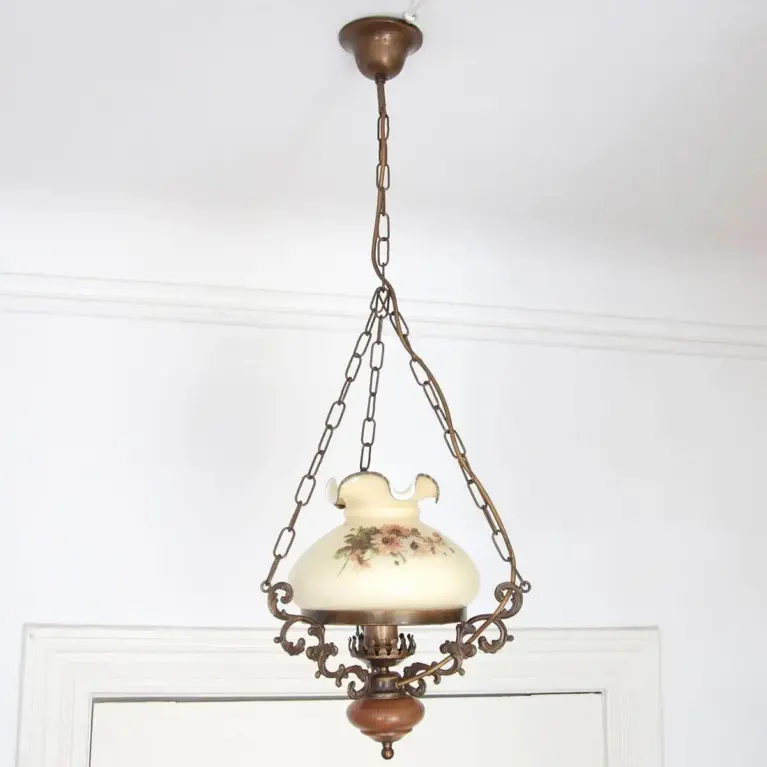 Deckenlampe Hängelampe Petroleum Glasschirm 90cm Vintage
