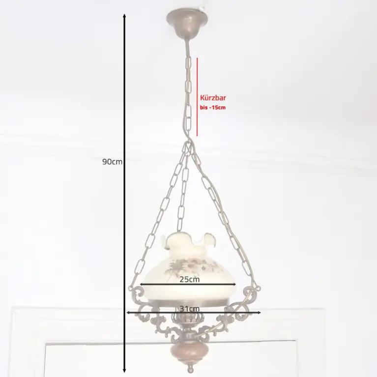Deckenlampe Hängelampe Petroleum Glasschirm 90cm Vintage