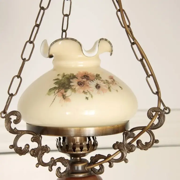 Deckenlampe Hängelampe Petroleum Glasschirm 90cm Vintage