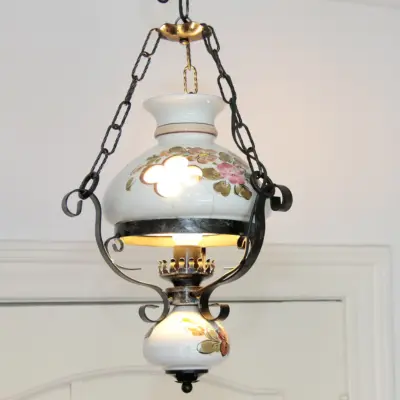 Deckenlampe Hängelampe Petroleum Glasschirm 75-150cm Vintage