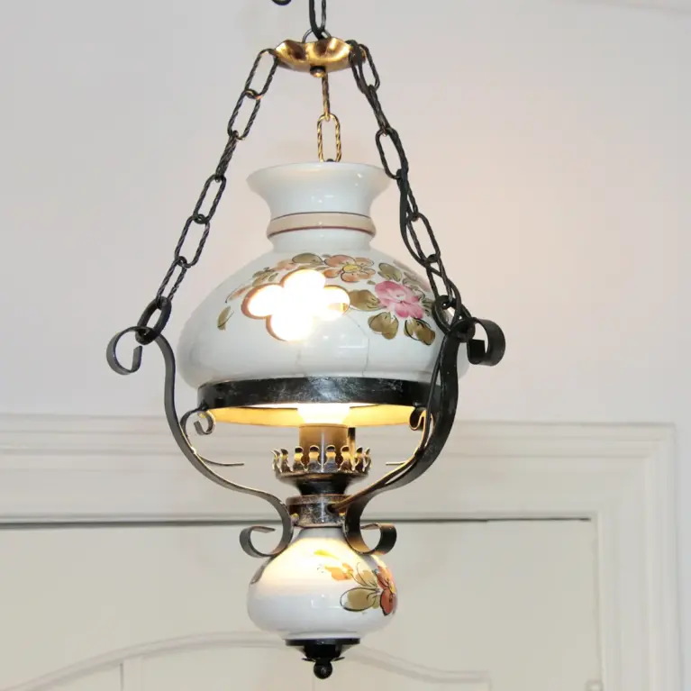 Deckenlampe Hängelampe Petroleum Glasschirm 75-150cm Vintage