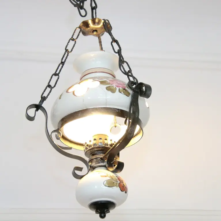 Deckenlampe Hängelampe Petroleum Glasschirm 75-150cm Vintage