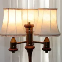 Stehlampe Messing Holz Dreiflammig 70er J Retro