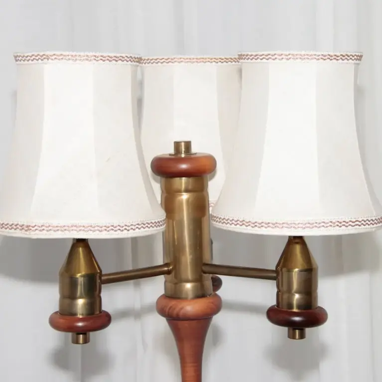 Stehlampe Messing Holz Dreiflammig 70er J Retro