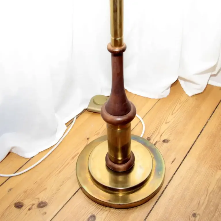 Stehlampe Messing Holz Dreiflammig 70er J Retro