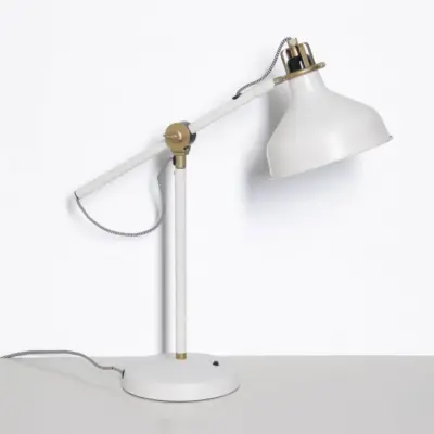 Schreibtischlampe Tischlampe Weiß Messing-Akzente
