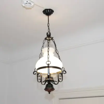 Deckenlampe Hängelampe Petroleum Glasschirm Schwarz 90cm Vintage