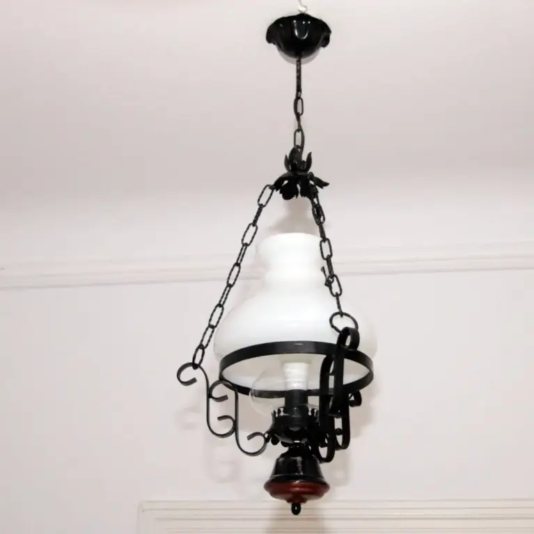Deckenlampe Hängelampe Petroleum Glasschirm Schwarz 90cm Vintage