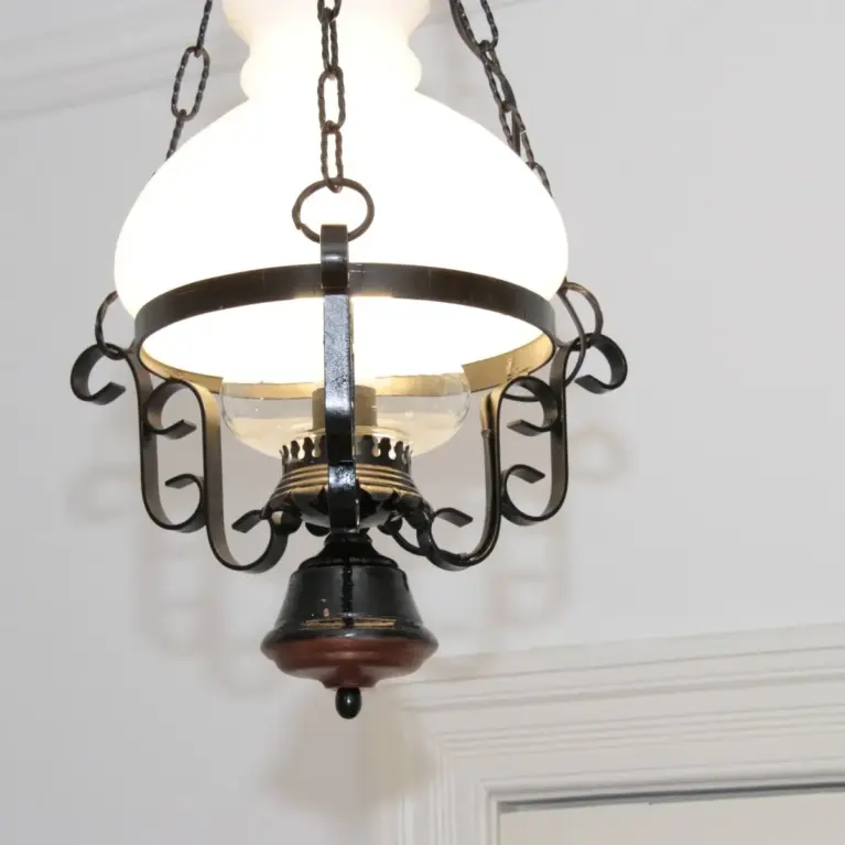 Deckenlampe Hängelampe Petroleum Glasschirm Schwarz 90cm Vintage