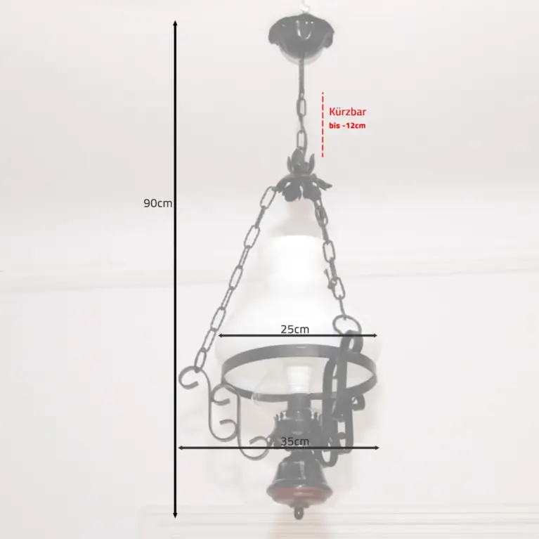 Deckenlampe Hängelampe Petroleum Glasschirm Schwarz 90cm Vintage