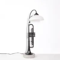 Trompetenlampe Stehlampe Schwarz Glasschirm Unikat